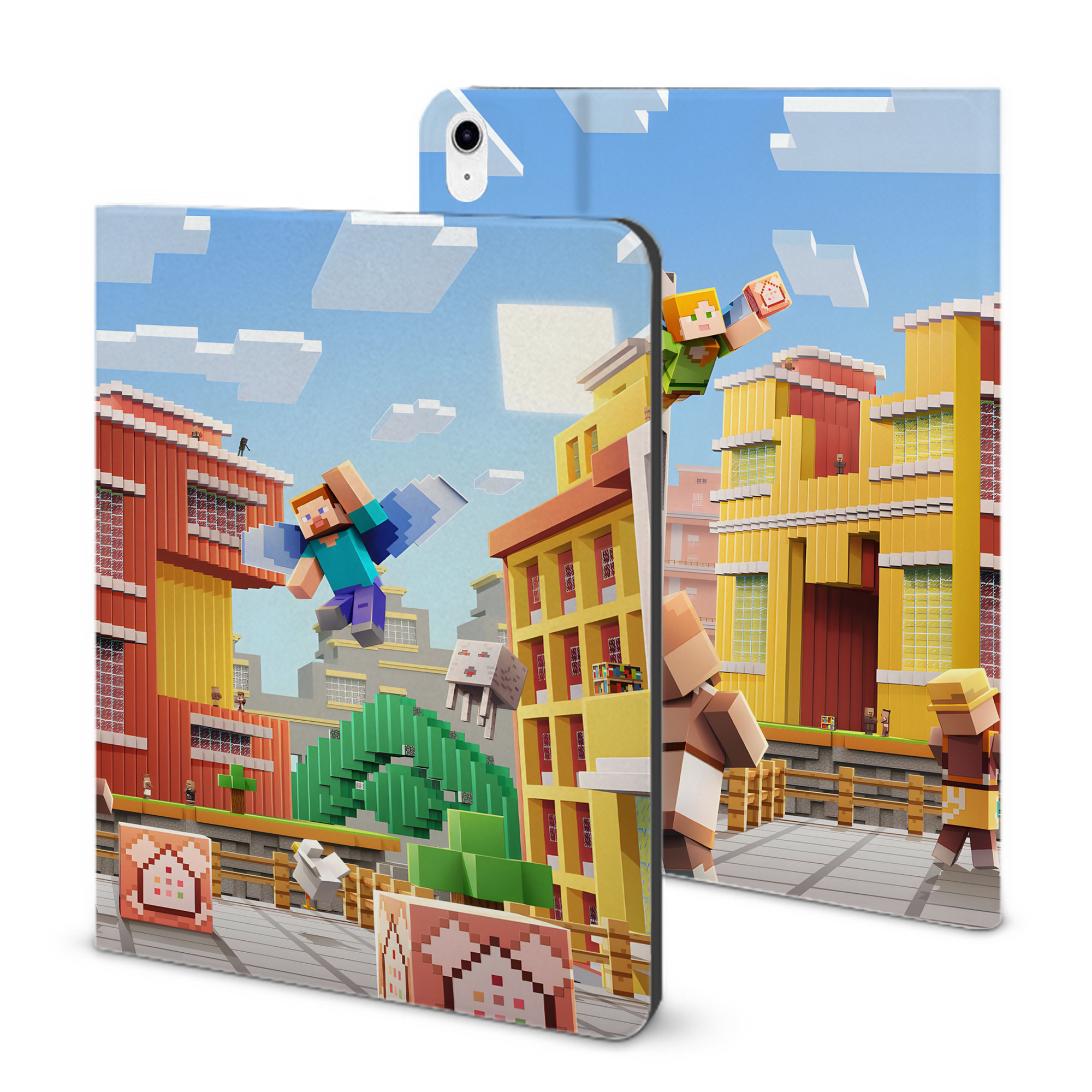 （画像用） マインクラフト ブロックの世界 Minecraft MC Block world IPad ケース ブック型 PUレザー TPU 耐衝撃 軽量 薄型 ペン収納なし 全面保護 IPad 各モデル対応